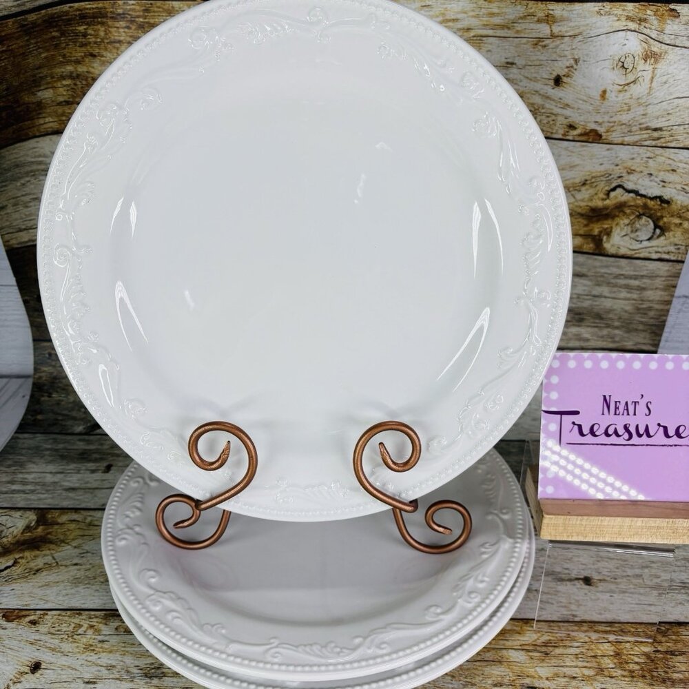 Mesa International MSA8 White Emboss Dot Scroll 12" Ceramic Dinner Plates Set 3